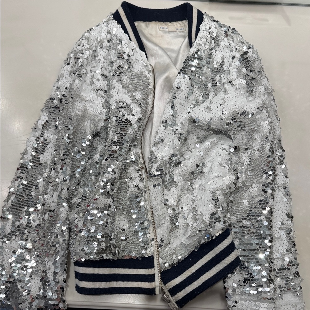 Sparkling Silver Sequin Bomber Jacket
